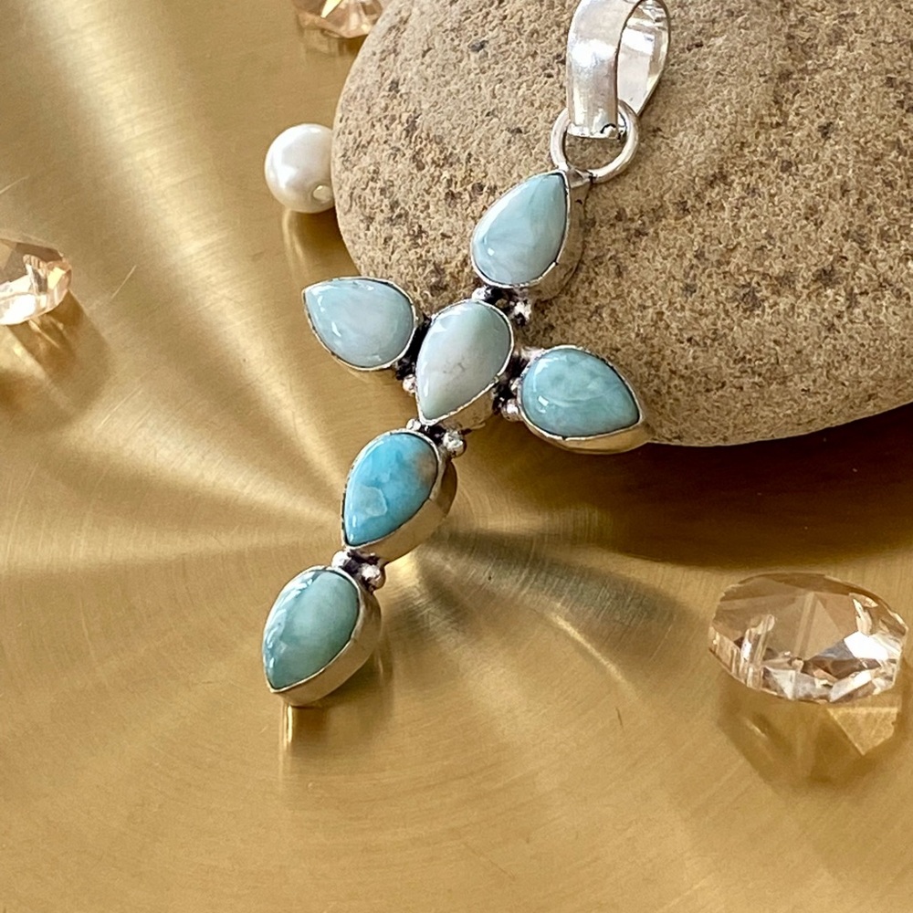 Larimar Handcrafted Cross Pendant - Picture 2 of 6